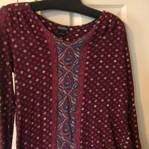 Lucky Brand top S dark red and blue print boho